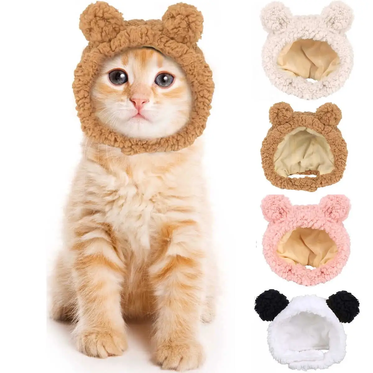 Cute Cat Costume Warm Bear Hat for Cat Adjustable Soft Small Pet Headwear Bear Hat for Cat Puppy Dog