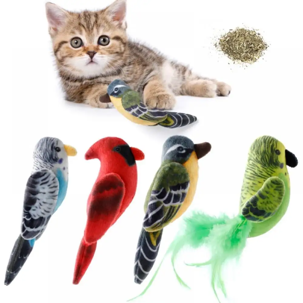 Pet Plush Toys Fun And Interactive Play Kittens Toy Multiple Styles Animal Plush Doll Catnip Toys Sound Bird Toys For Cat(4Pcs)