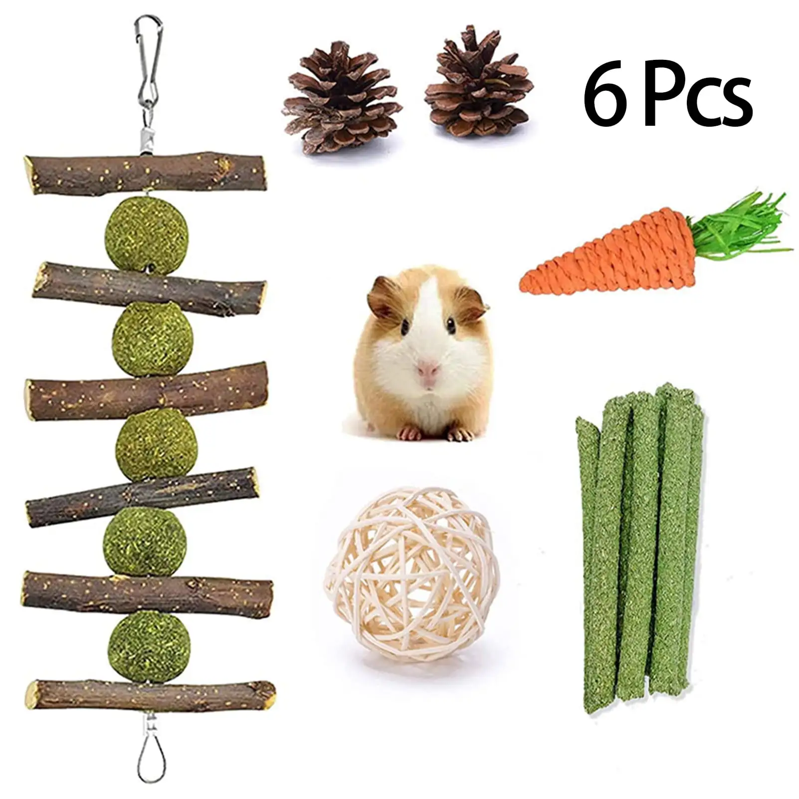 CHBORLESS 6 Pcs Hamster Chew Toy Small Animal Teeth Care for Guinea Pig.Rabbits.Chinchilla (Set2)