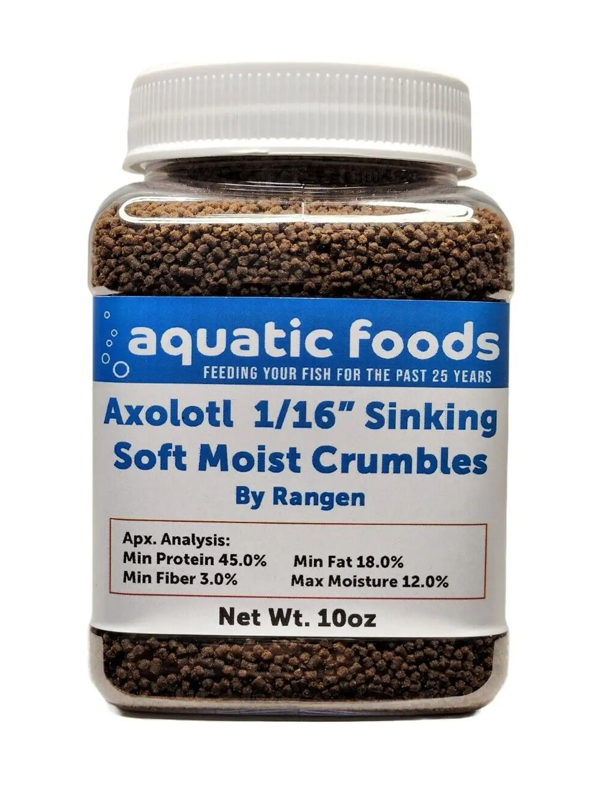 Axolotl Food 1/16 Soft Moist Sinking Rangen Salmon Crumbles for Baby Axolotl also Shrimp. Snails. Crabs. Crayfish. Bottom Tropical Fish...10oz Small Jar