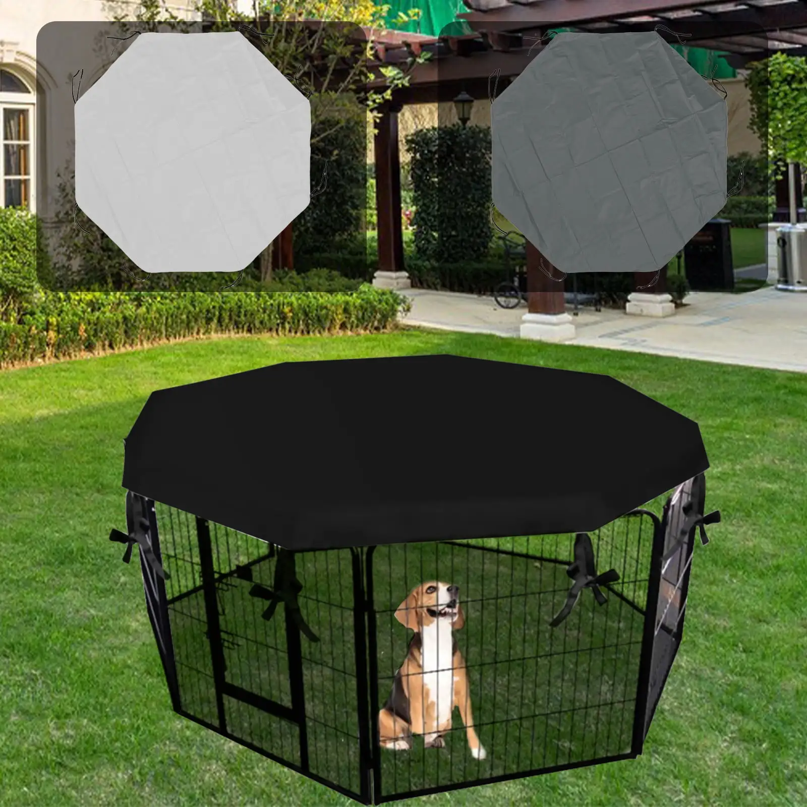 Viadha Dog Playpen Cover -Sun/Rain Proof Dog Pen Cover Provide Shade And Security Outdoor Indoor. Fits 24in Pet Playpen with 8 Panels (Note: Playpen Not Included)