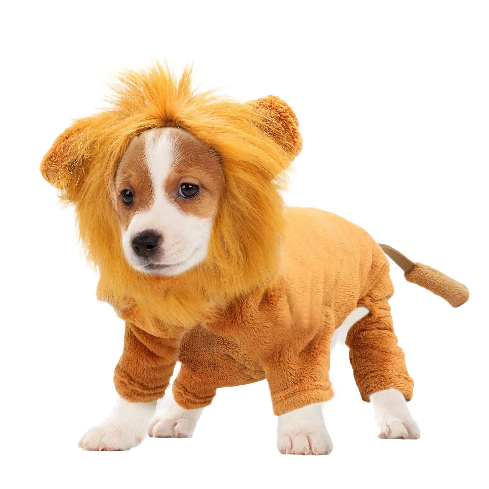 Lion Costume for Puppy. Pet Lion Mane Jumpsuit Flannel Fleece Hoodie Costumes. Dogs and Cats Cosplay Dress Up Costume