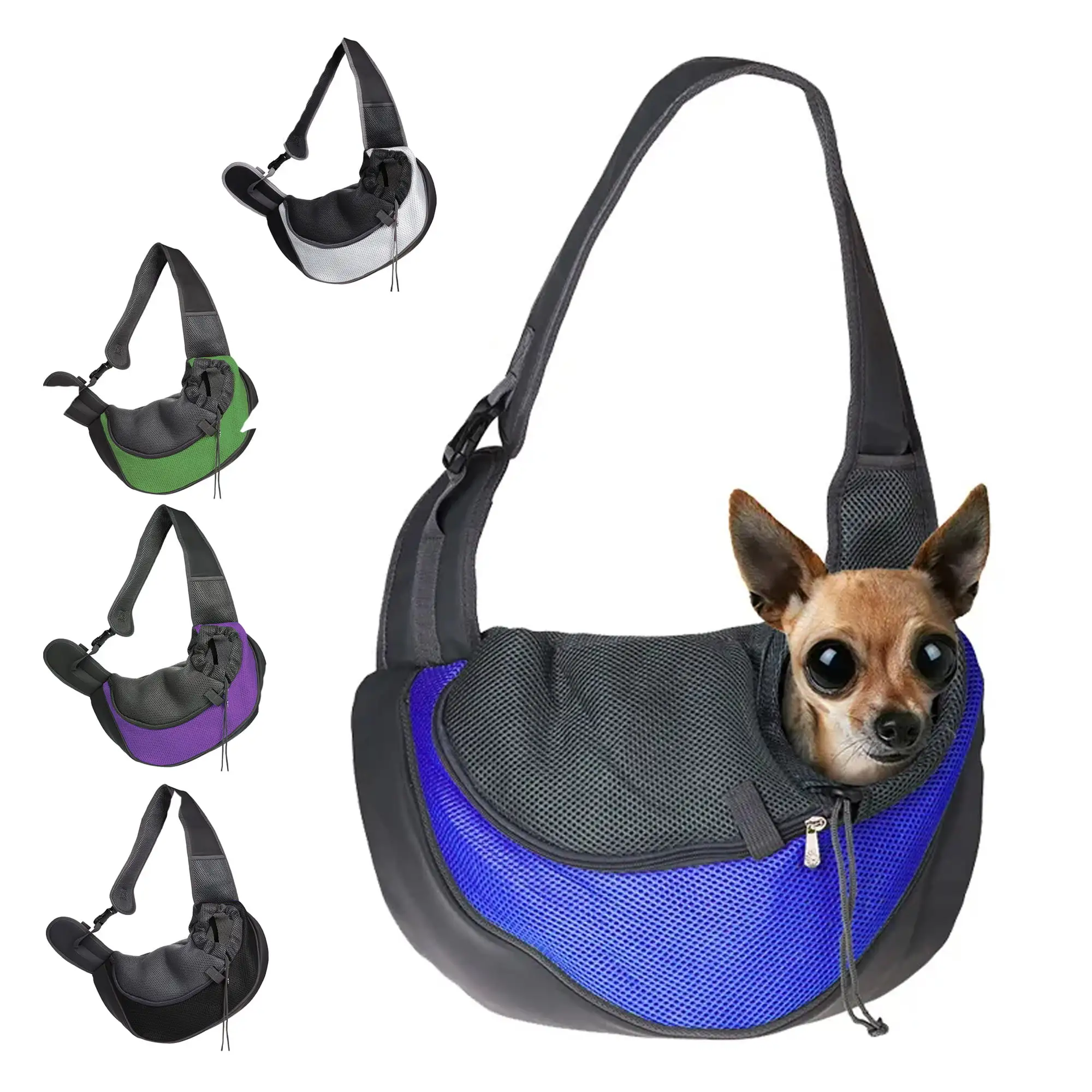 Portable Small Pet Dogs Cats Carrier Shoulder Bag Breathable Mesh Oxford Single Shoulder Bag.Dark blue