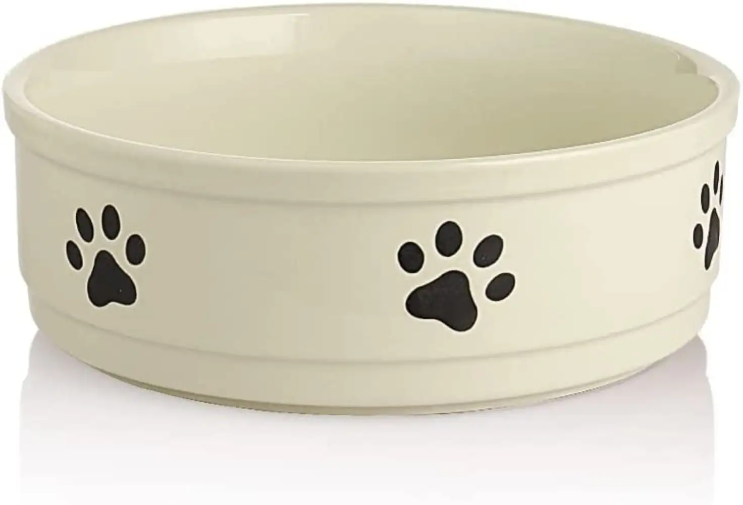 SWEEJAR Ceramic Dog Bowls with Paw Pattern.Dog Food Dish for Large Dogs. Porcelain Pet Bowl for Water.70 oz.Beige