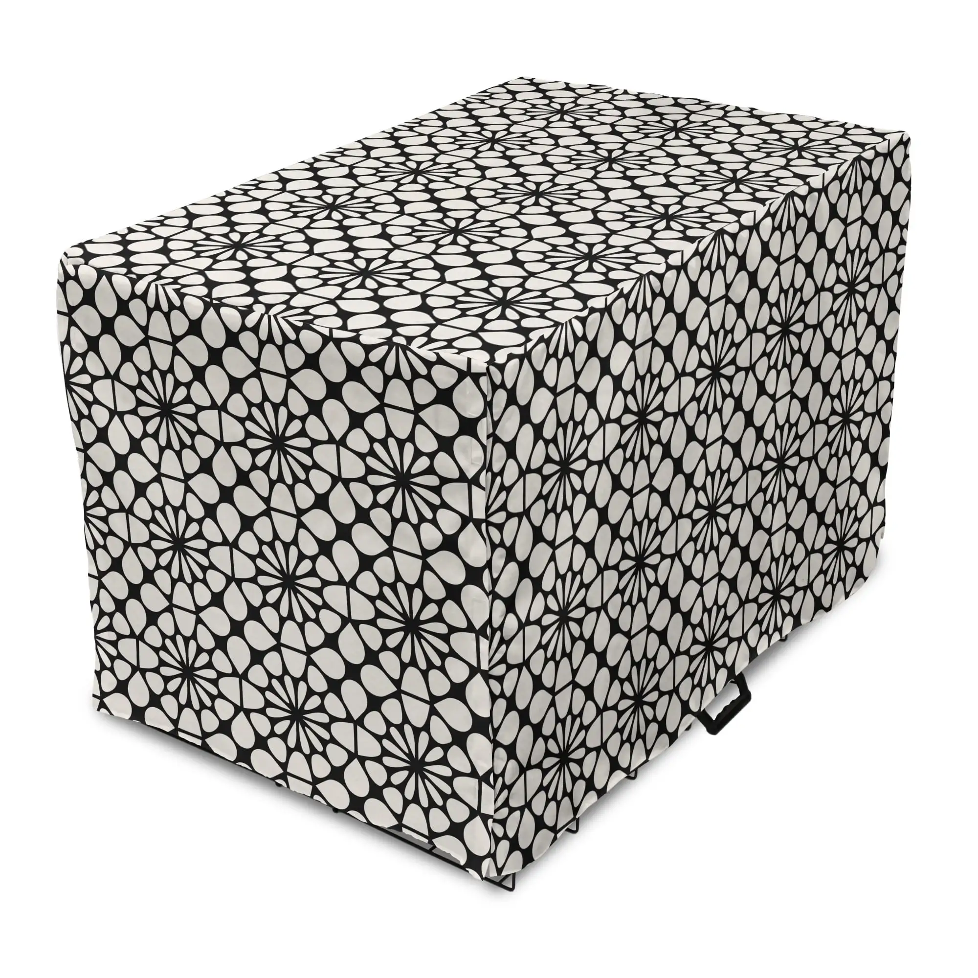 Abstract Dog Crate Cover. Repetitive Monochrome Geometric Radial Inspired Illustration. Easy to Use Pet Kennel Cover Small Dogs Puppies Kittens. 7 Sizes. Eggshell Charcoal Grey. by Ambesonne