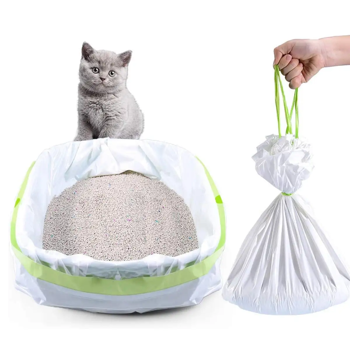 Pet Enjoy 7Pcs/Roll Cat Litter Box Liners.Jumbo Extra Durable Drawstring Kitty Litter Pan Bags.Thicken Cat Waste Litter Bags Pet Cat Supplies