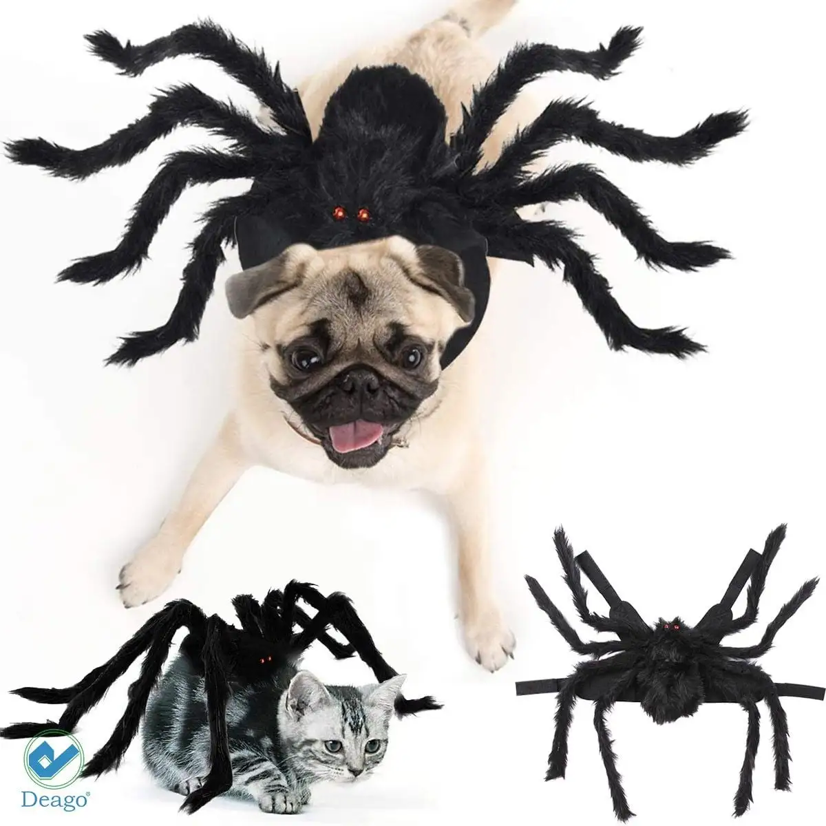 Deago Halloween Dogs Cats Costume Furry Giant Simulation Spider Pets Cosplay Dress up Costume Pets Accessories Decoration for Dogs Puppy Cats