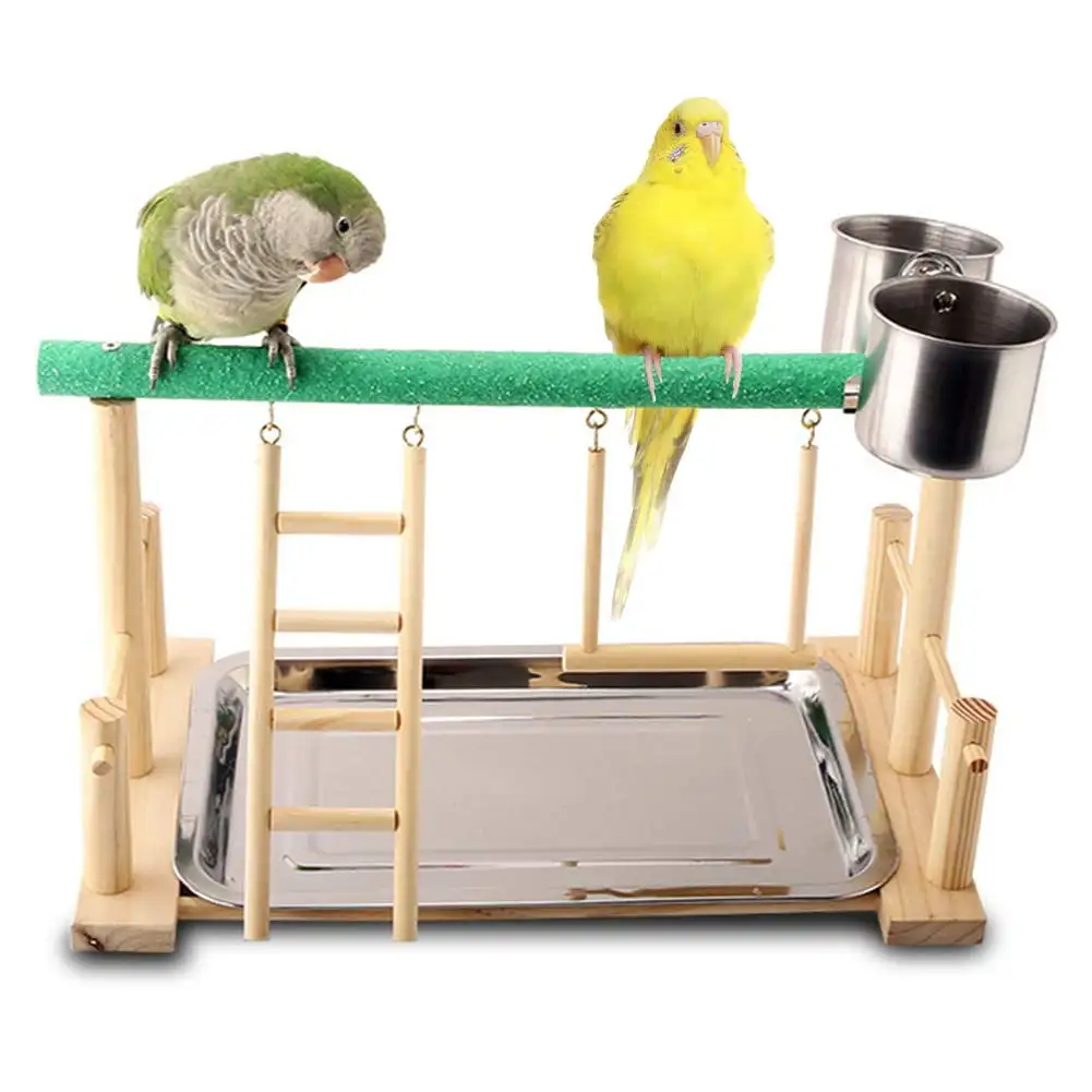 QBLEEV Parrots Playstand Bird Playground Wood Perch Gym Stand Playpen Ladder with Toys Exercise Playgym for Conure Lovebirds