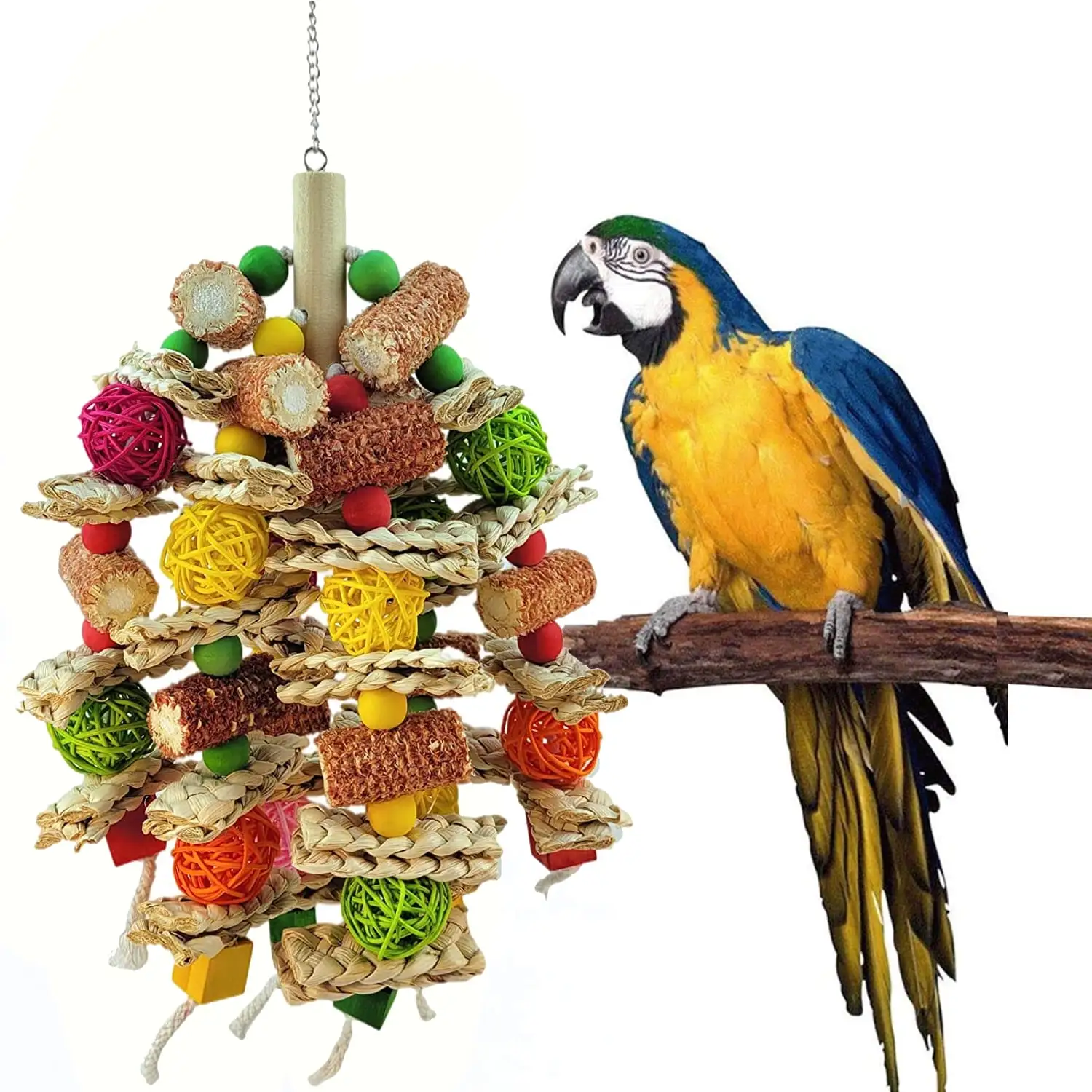 Parrot Toys. Natural Corn Cob Chew Toys. Macaws. African Gray Parrots and Various Amazona Parrot Bird Cage Accessories. Parrot Cage Toys