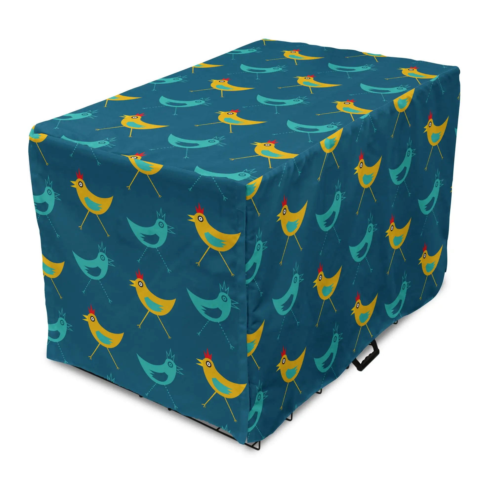 Yellow Bird Dog Crate Cover. Funny Abstract Chickens Pattern. Easy to Use Pet Kennel Cover Small Dogs Puppies Kittens. 7 Sizes. Sea Blue Multicolor. by Ambesonne