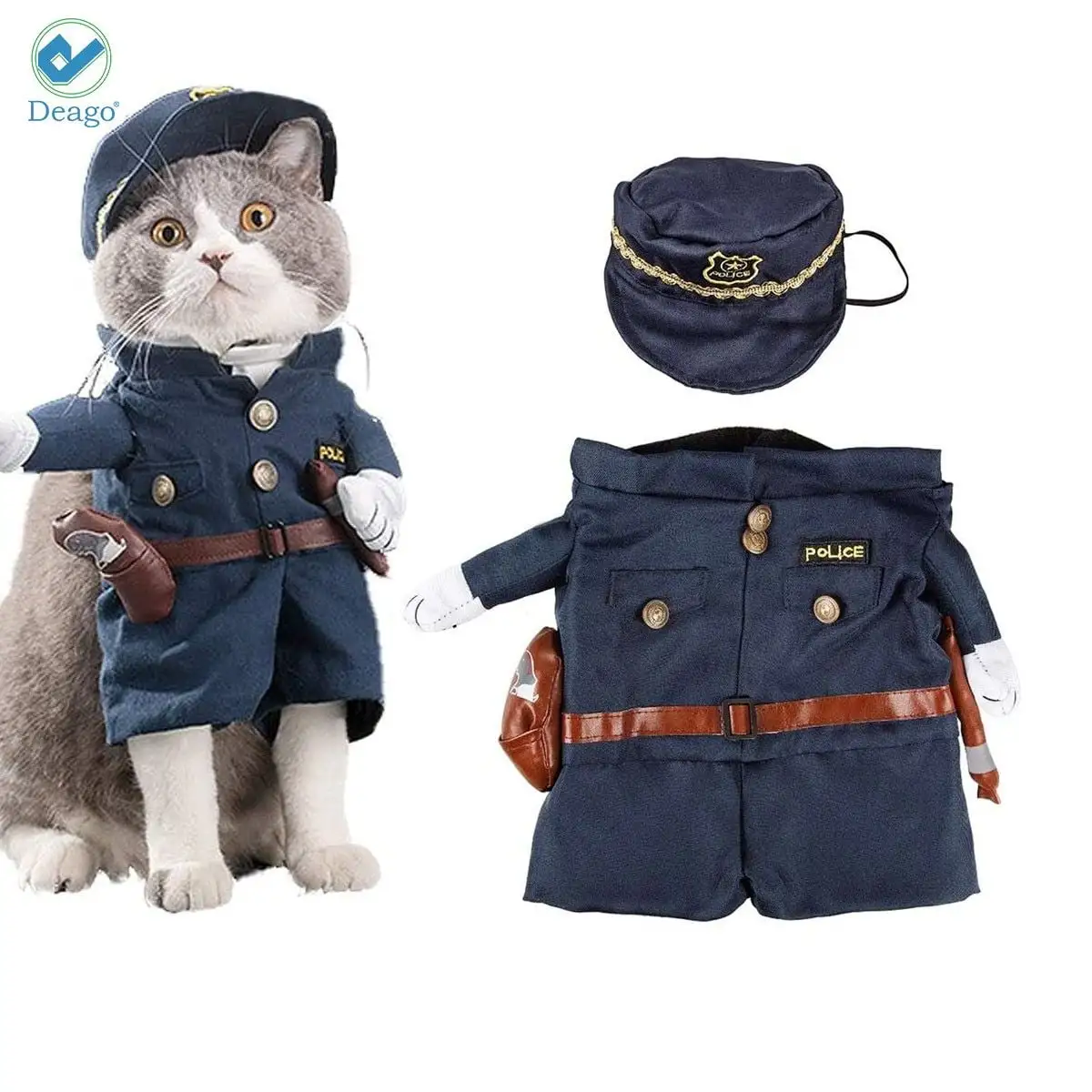 Deago Pet Dog Cat Policeman Costume. Pet Halloween Christmas Cosplay Suits Funny Apperal for Small Dog Cat Puppy (Small)