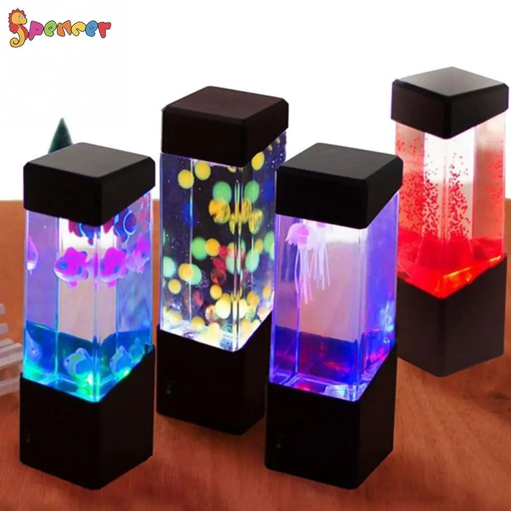 Spencer Novelty Lighting Jellyfish Lamp Electric Nightlight Tank Aquarium Jelly LED Fantasy Lamp Color USB Changing Mood Lamp for Home Bedroom Decor Volcano