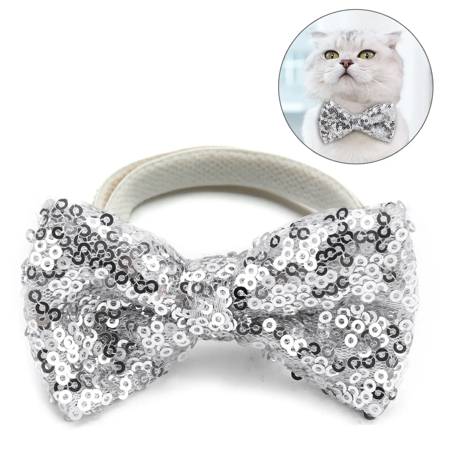 Pet Sequin Bowtie. Cute Elastic Bow Tie. Pet Collar Tie. Birthday Christmas Party Costume for Dog Cat Puppies Kitten