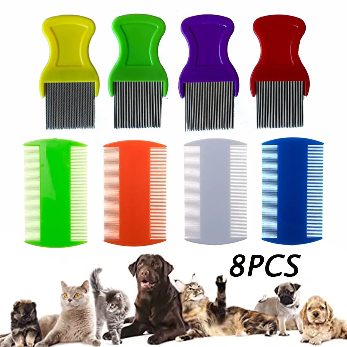 8 Pcs Lice Combs. Flea Combs. Double Sided Hair Comb. Dandruff Removal Comb With Metal Teeth. Stainless Steel Lice And Comb For Pets Dogs Cats