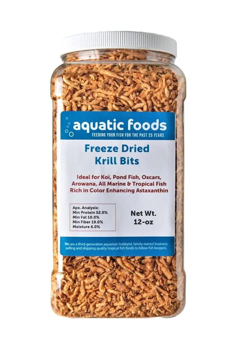 Krill Bits --Freeze Dried Floating Arctic Krill Bits. High in Natural Astaxanthin for Color for All Tropical Fish. Koi. Turtles. Reptiles. Rodents. Catsa?|12oz Lg Jar