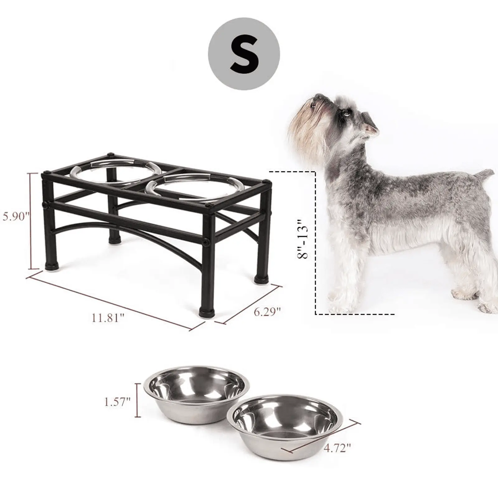 Funkeen Elevated Raised Dog Cat Feeder Bowl Stainless Steel Food Water Stand w/ 2 Bowls For Small Size Pets