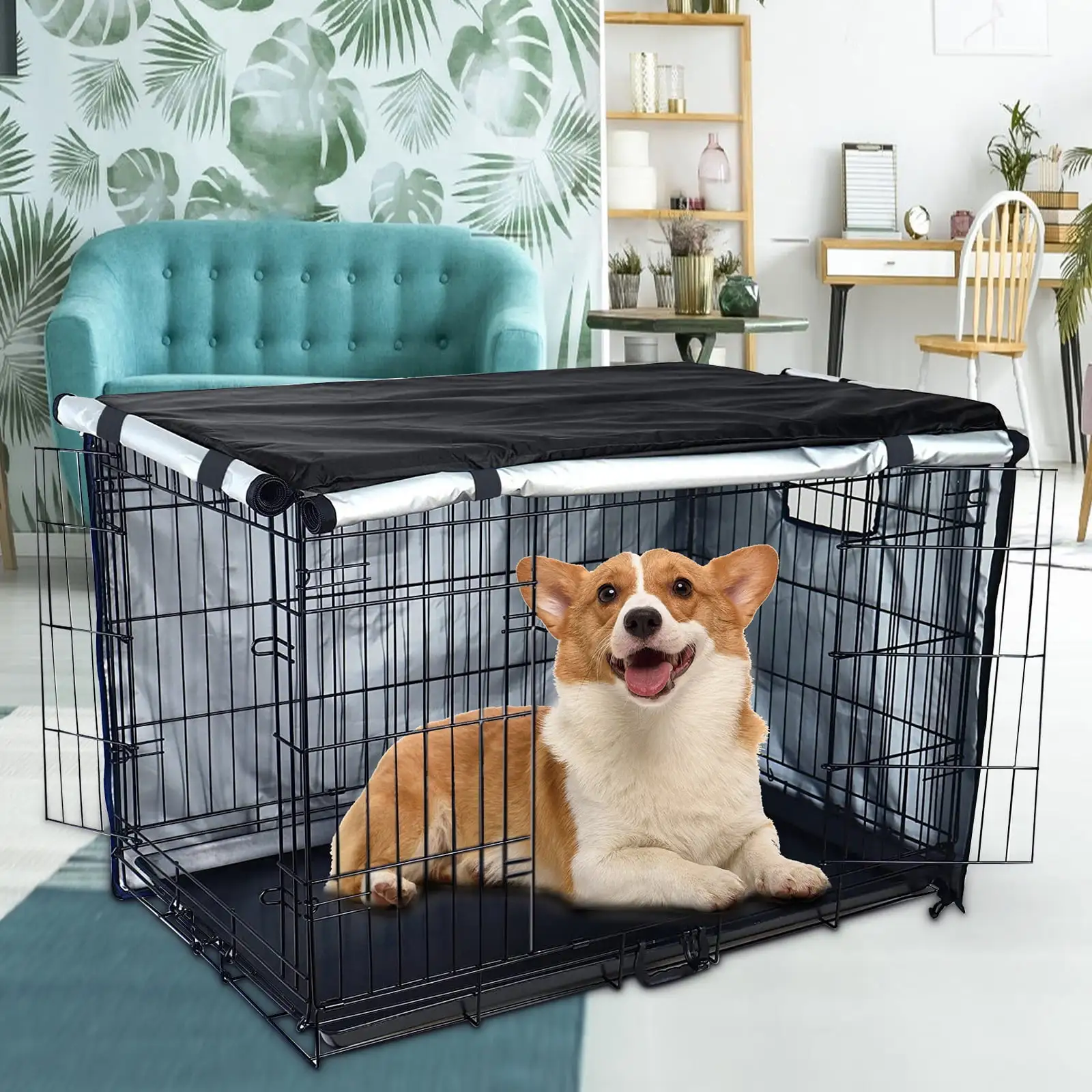 Dog Crate Cover Dog Kennel CoverDouble Door. Waterproof Dog Cage Cover with Air Vent Window for Indoor/Outdoor Most Wire Dog Crate