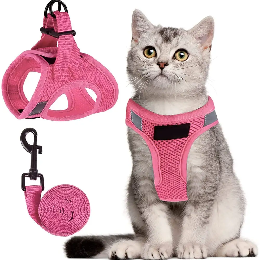 Cat Harness and Leash Set for Walking Escape Proof Adjustable Vest Harnesses for Cats. Easy Control Breathable Pink + L