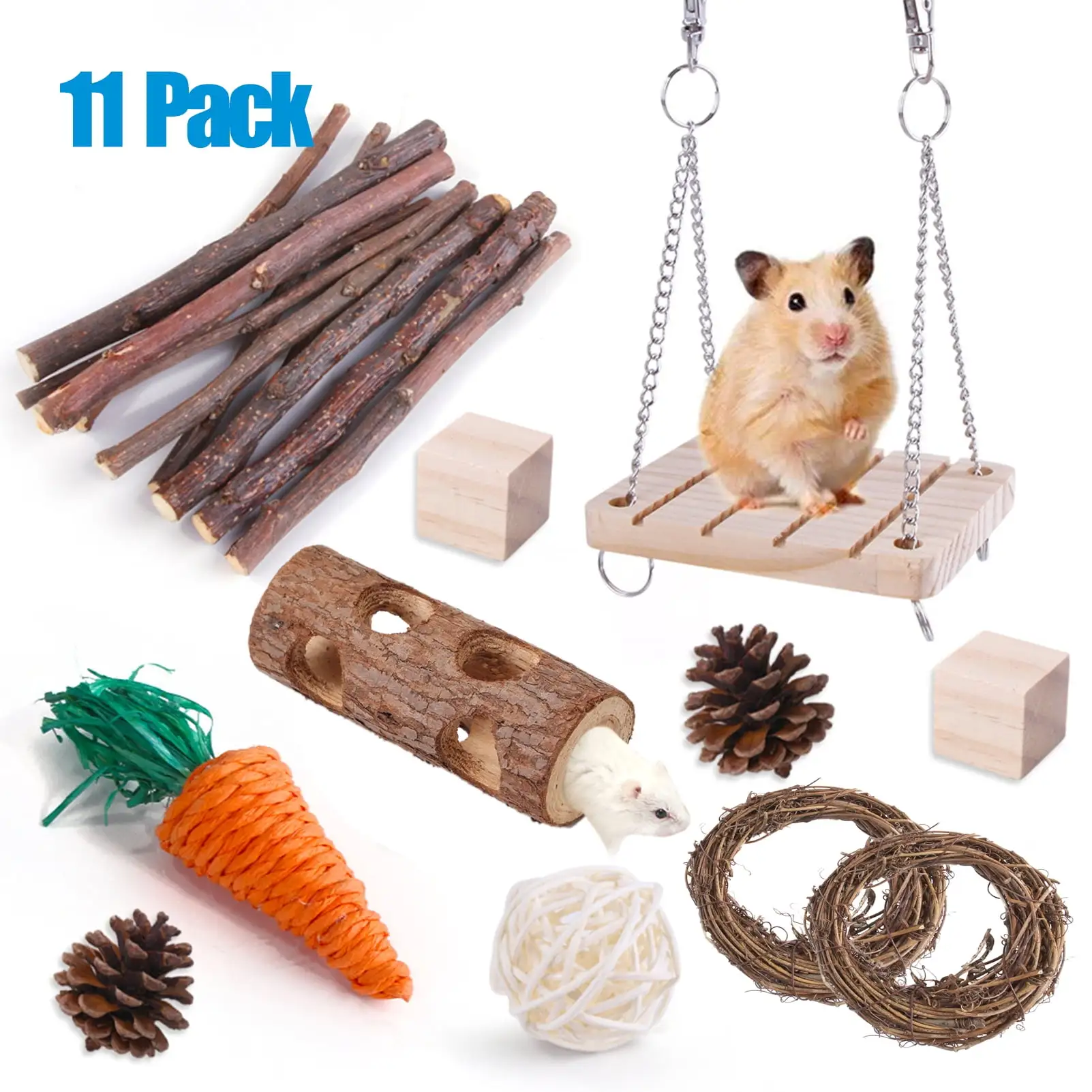 CHBORLESS 11 Pack Hamster Chew Toys Set Small Animal Molar Play Toys (Set2)