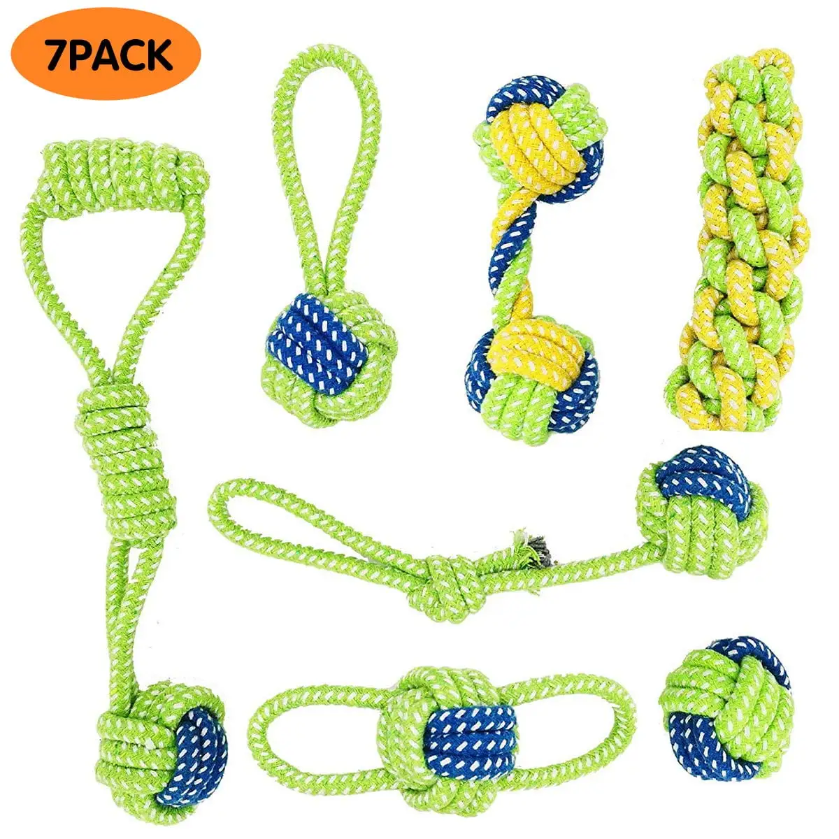 Coolmade Dog Toys-Dog Rope Toys for Medium Dogs and Puppies. Teething. Tug of War - Tough Dog Toys. Set of 7-Piece Assortment