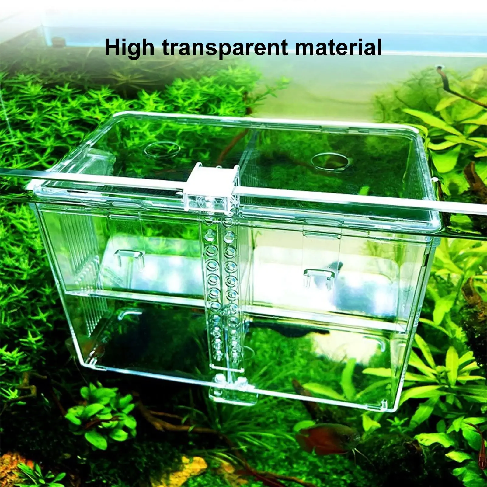 Kripyery Fish Tank Breeding Box Transparent Large Space Two Layers Pollution-free Thick Protect Baby Fish 2 Compartments Suction Type Fish Tank Breeding Box Aquarium Supplies