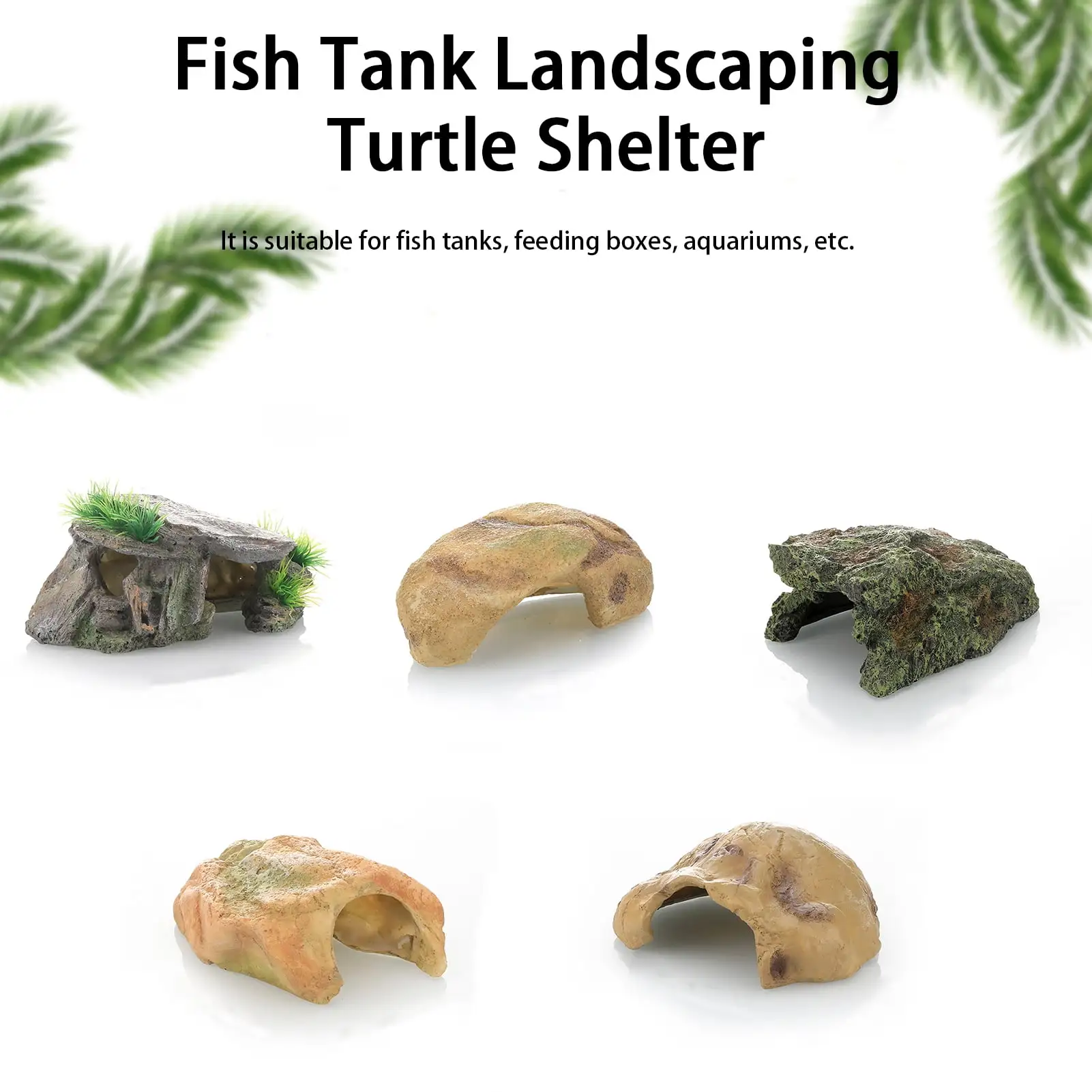 opvise Turtle Terrace Non-fading Simulation Resin Reptile Tortoise Basking Platform Fish Tank Landscaping Terrarium Supply F