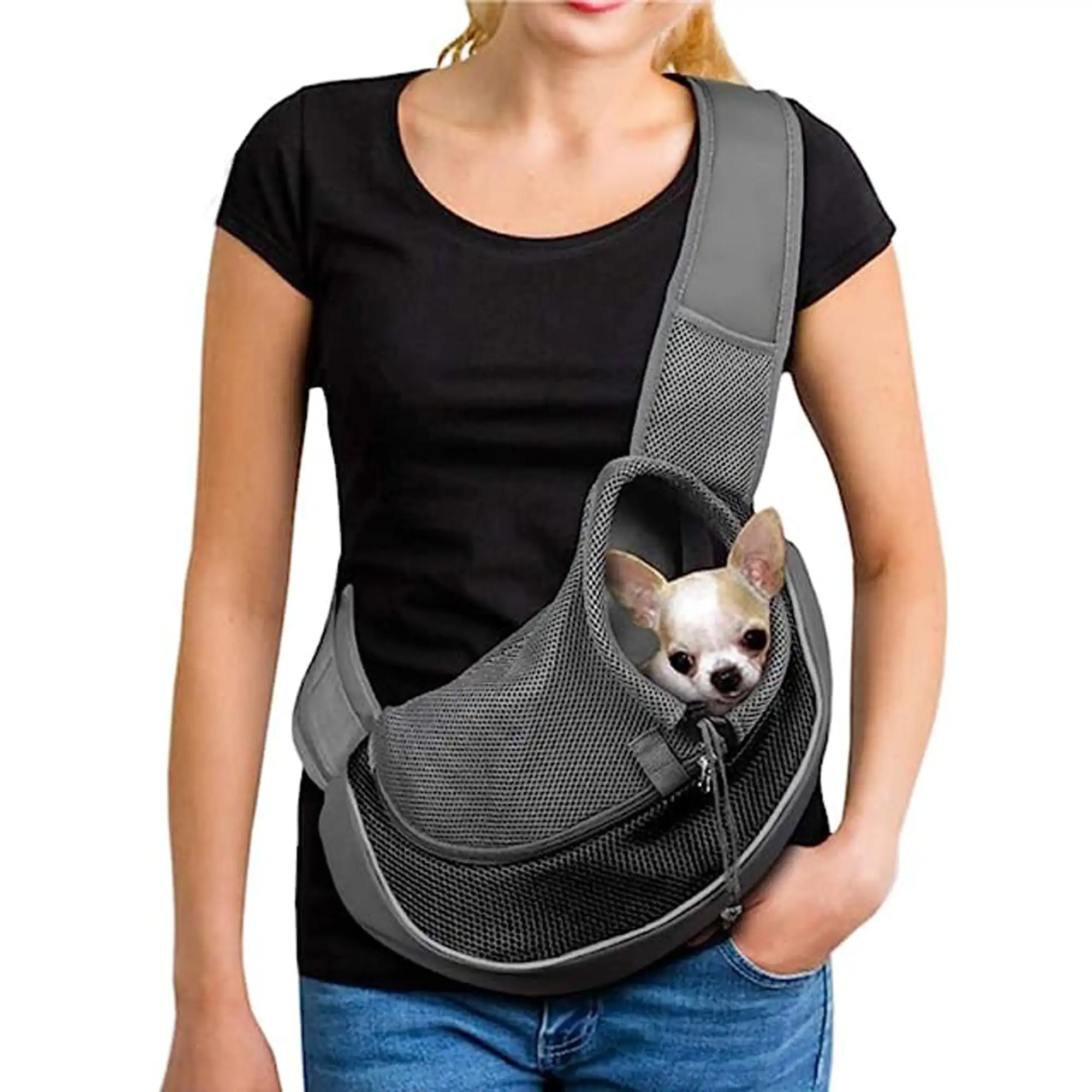 Pet Dog Sling Carrier Bag Outdoor Portable Shoulder Messenger Bag Cat Walking Bag for Puppy Kitten.Black