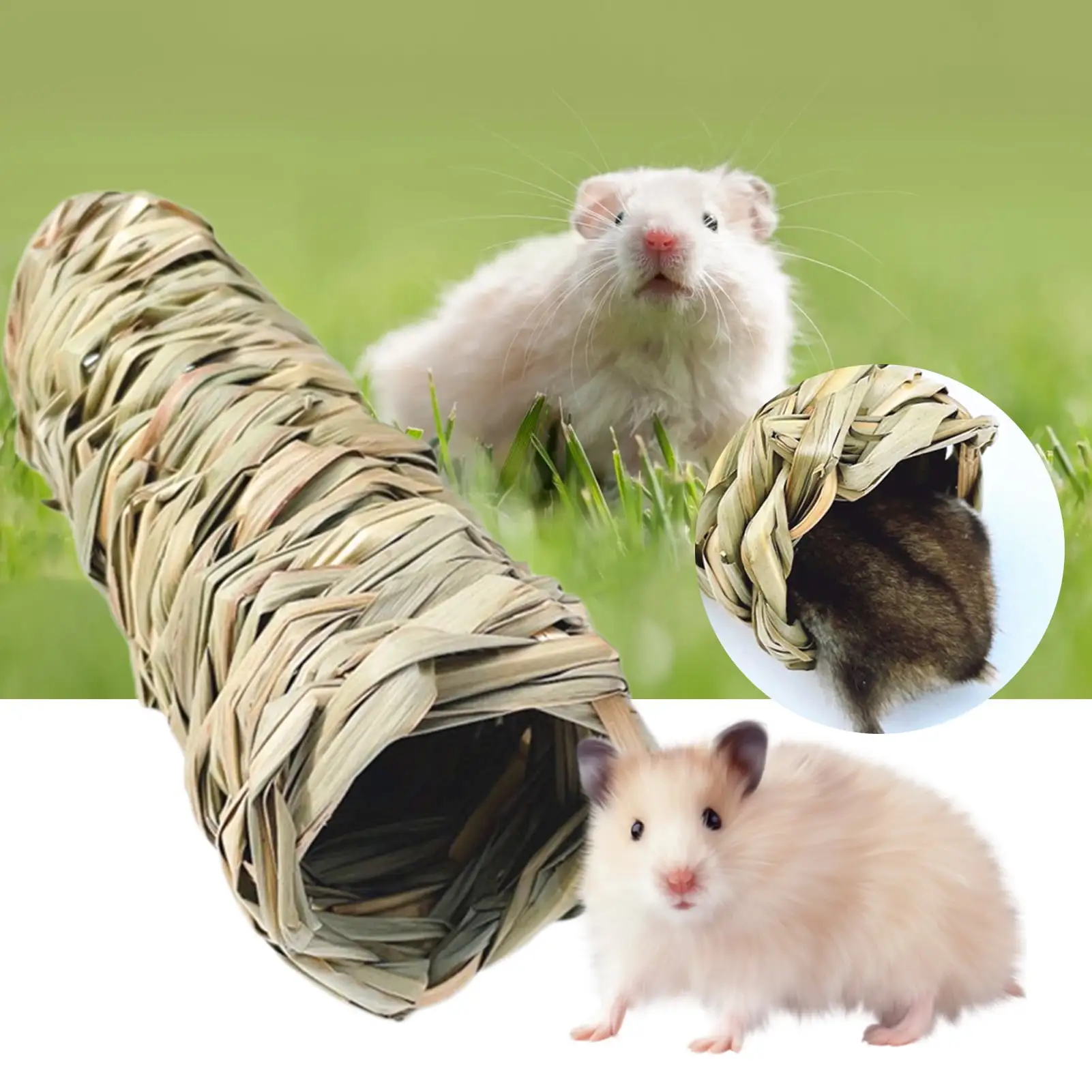 Visland Hamster Grass Tunnel Toy. Guinea Pig Natural Grass Hand Tunnels and Tubes Toys for Rats.Syrian Hamster.Ferrets.Guinea Pig.Chinchilla Hedgehog