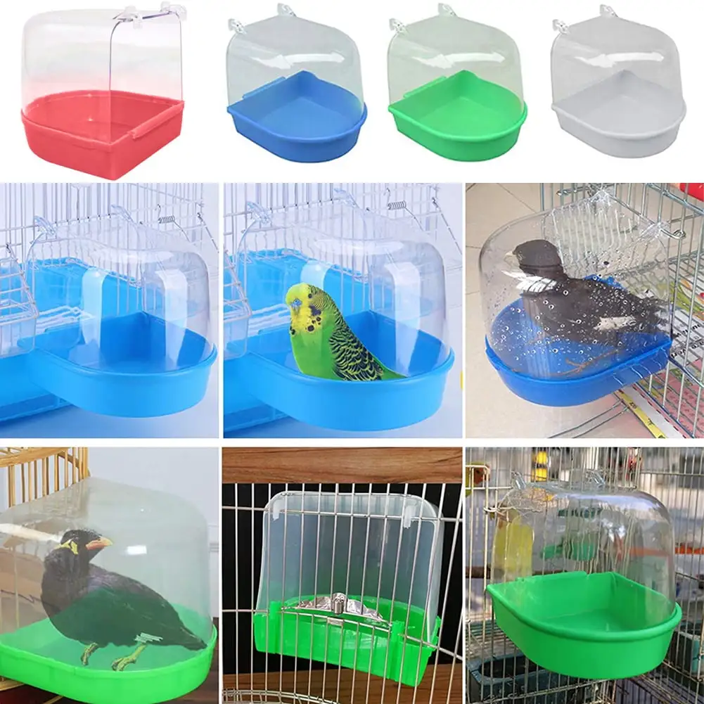 Pet Bird Cage Bath. Parrot Bath Box Accessory Supplies Hanging Bathing Tub for Small Pet Birds Canary Budgies Cockatiel Lovebird