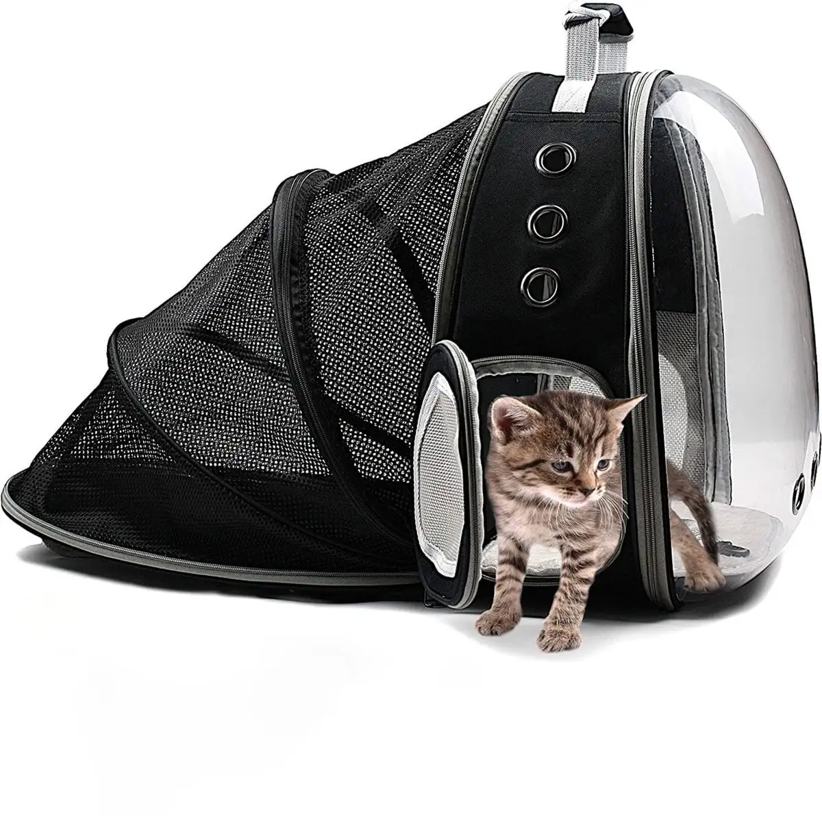 Expandable Cat Carrier Bubble Backpack. Space Capsule Clear Dome Pet Travel Carry Bag for Small Dog Cats Rabbit(Black)