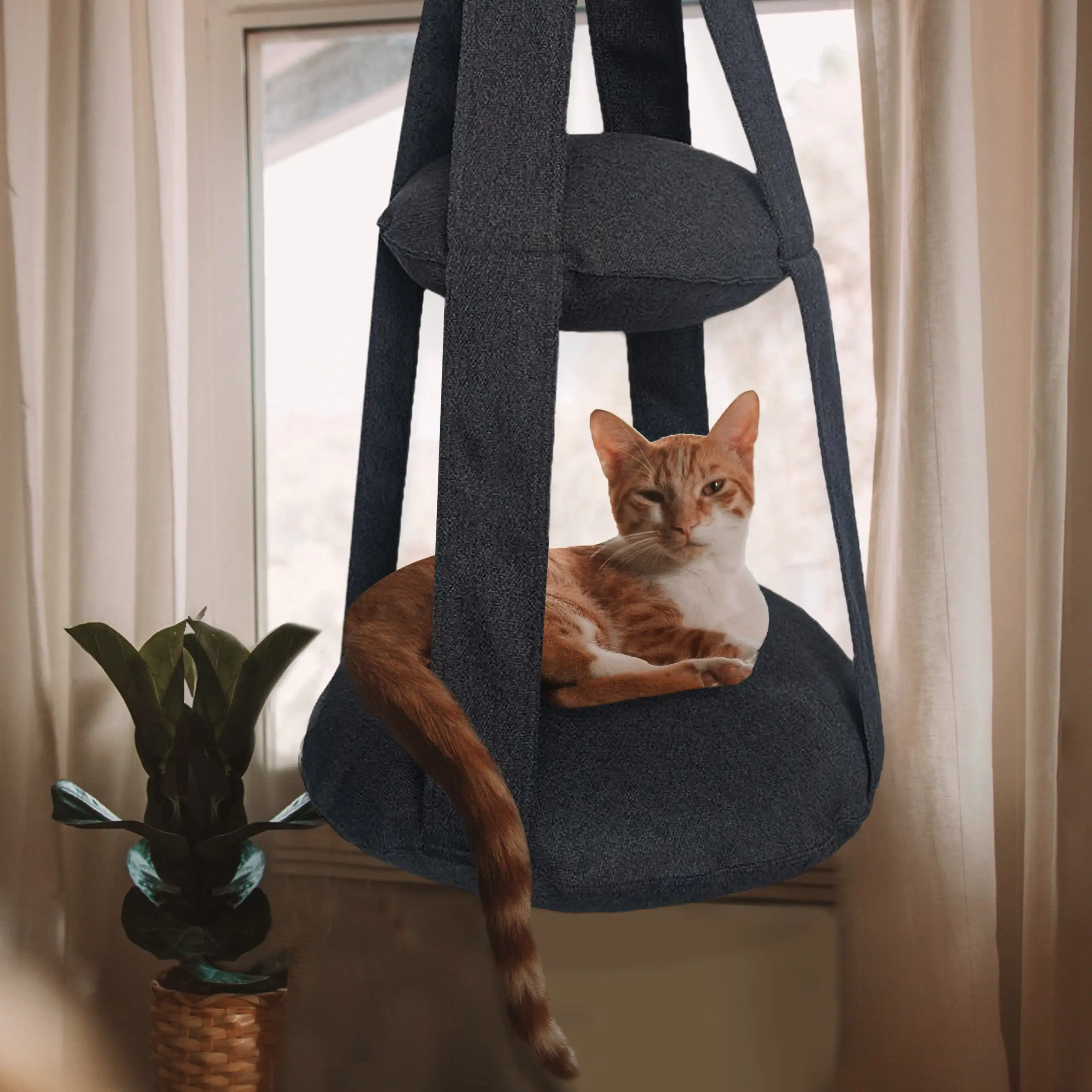 WOWMAX Cat Hammock Hanging Cat Bed Cat Swing Bed Macrame Cat Hammock Hanging Pet Hammock Bed for Cats Cat Hammock for Indoor Outdoor Home Decor. Black