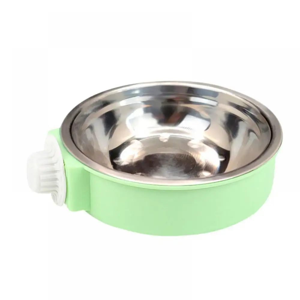 Crate Dog Bowl.Stainless Steel Removable Hanging Food Water Bowl Cage Coop Cup for Dogs.Cats.Birds.Small Animals (Green. Small)