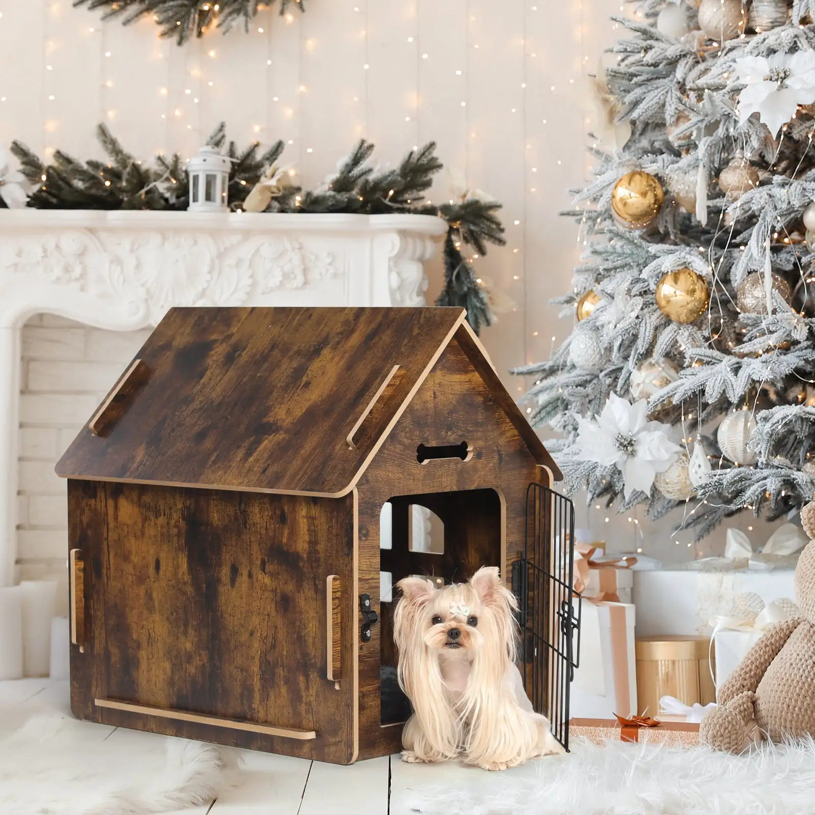 RYPetmia Dog House for Small Dogs Wooden Pet House with Door and Roof Indoor and Outdoor Breathable Dog Crate for Small Medium Dog Cat Dog Kennel Brown