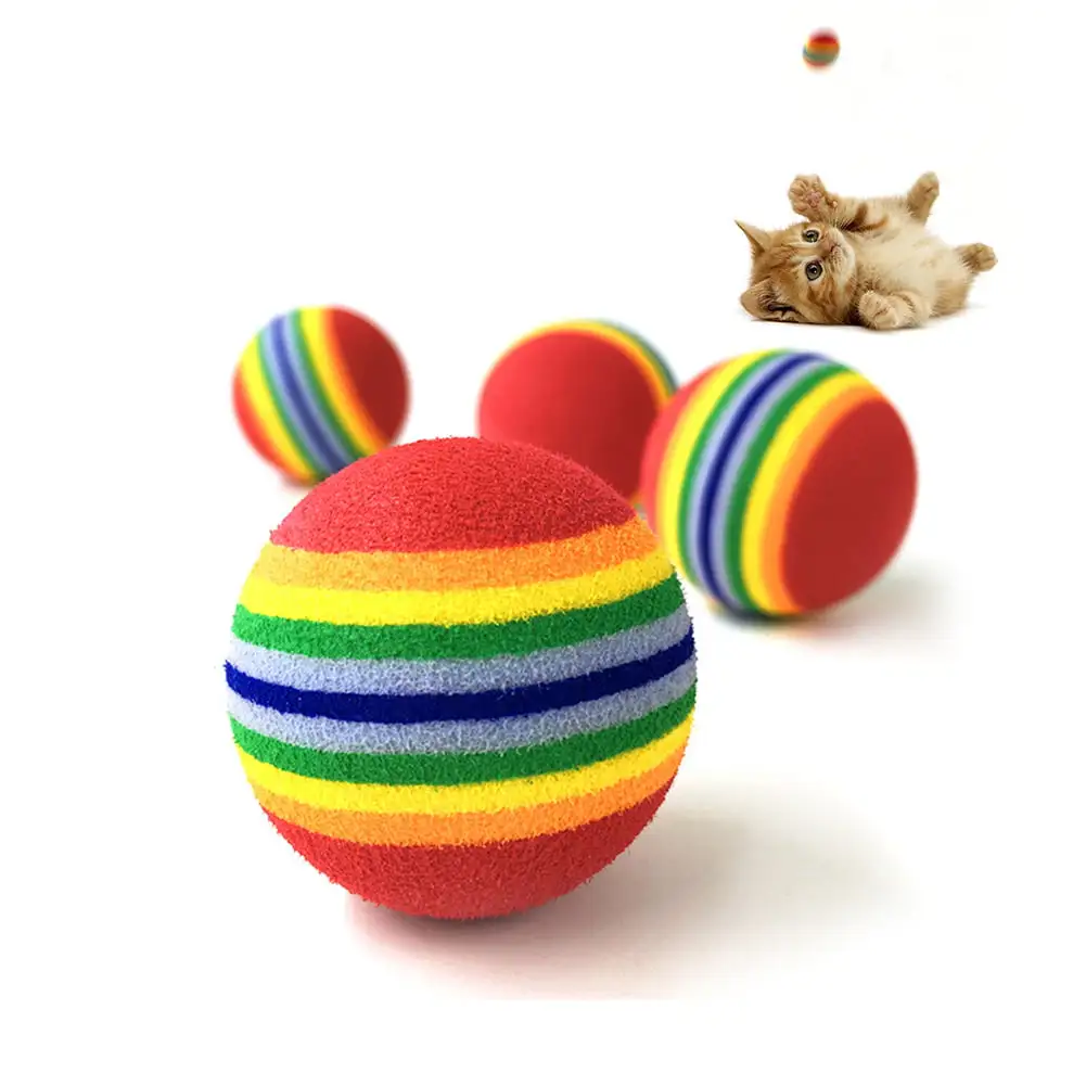 jiaroswwei Rainbow Striped Ball Pet Chewing Biting Chasing Puppy Dog Cat Play Fetch Toy