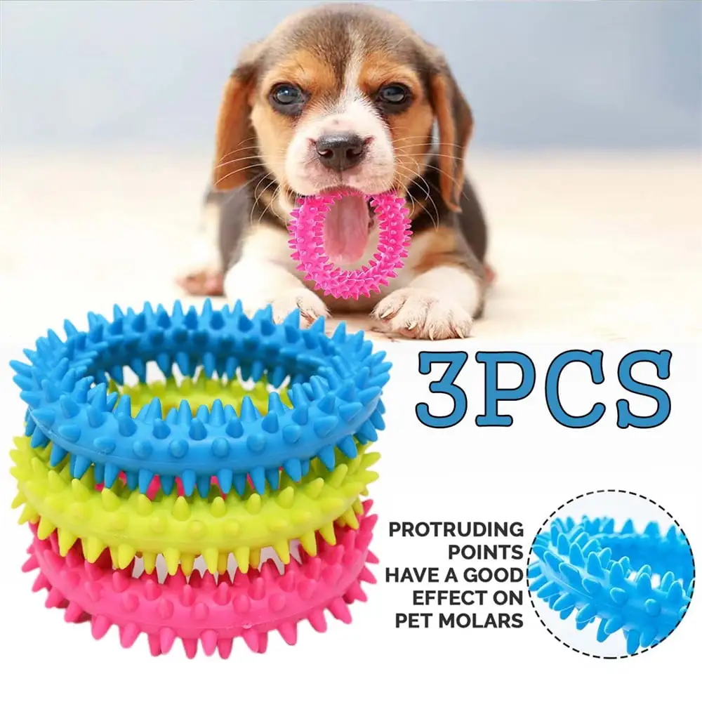 3 Pack Pet Toys Teething Chew Toy Ring Shape Bite Resistant Dog Toy Puppy Teeth Cleaning