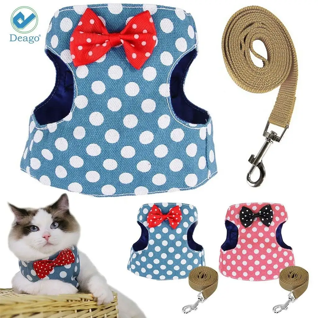 Deago Escape Proof Cat Harness with Leash. Soft Adjustable Cat Walking Jackets. Easy Control Breathable Padded Cat Vest