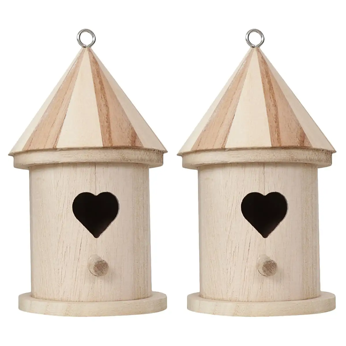 Homemaxs 2pcs Wood Bird House Unfinished Paintable Wooden Bird House DIY Bird Box Wooden Bird Feeder