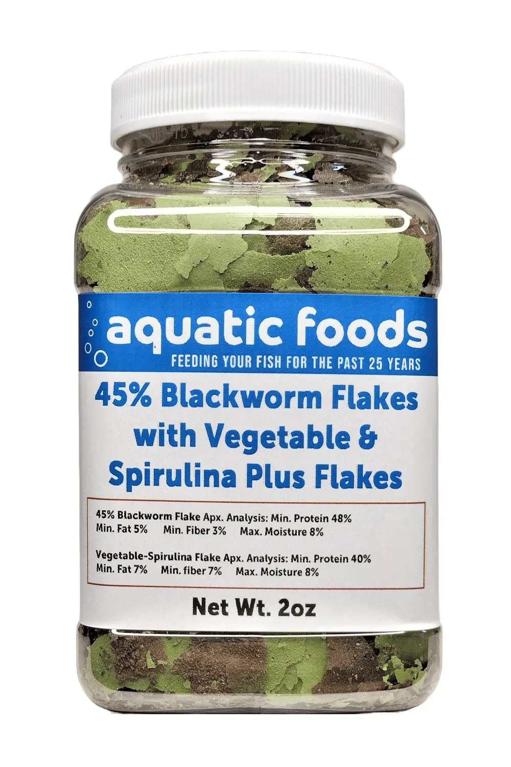 45% Blackworm & Vegetable-Spirulina Flake Mix for Cichlids. Discus. for All Community Tropical Fish. Aquatic Foods Flakes a?|2oz Small Jar