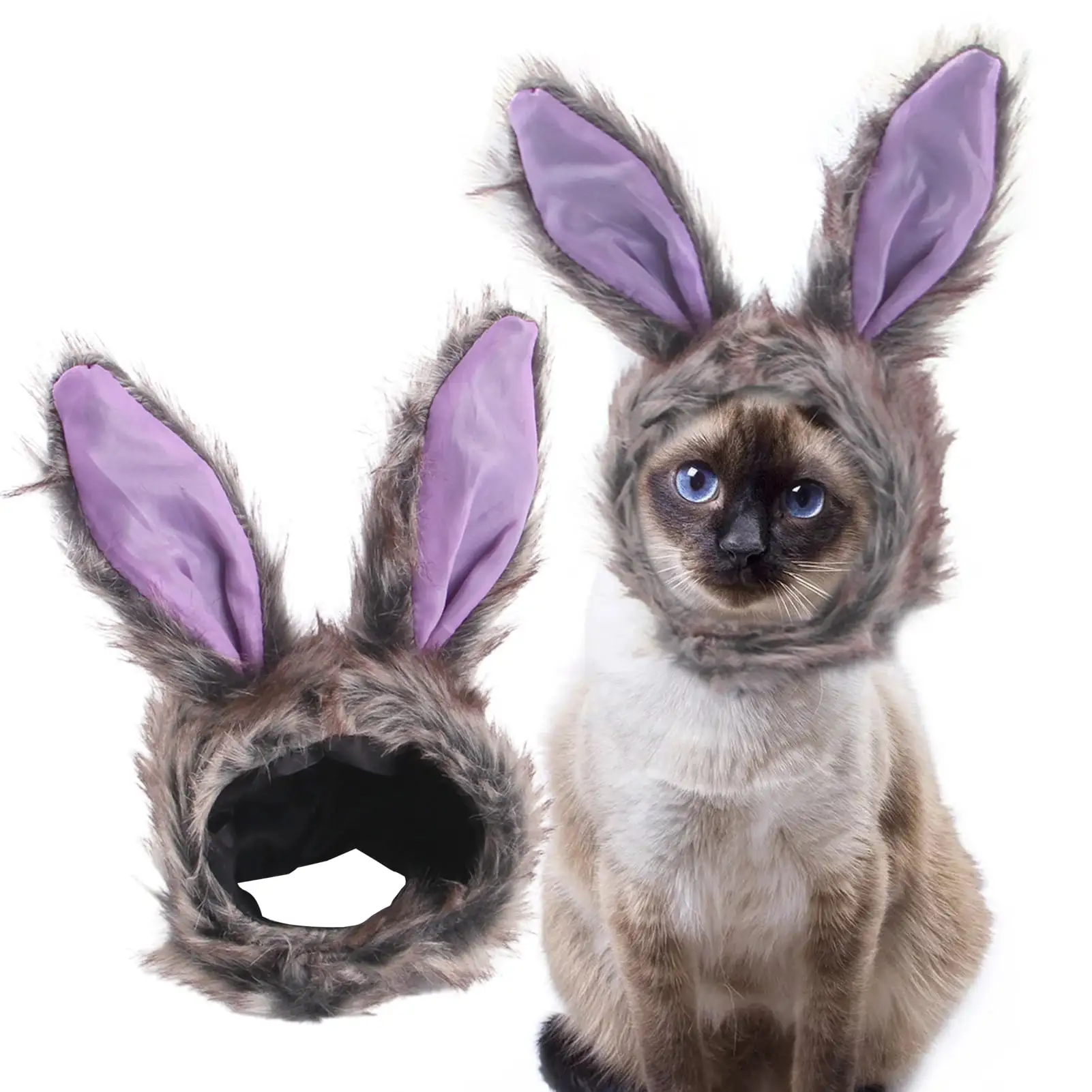 Visland Cat Bunny Rabbit Hat. Soft Skin-friendly Plush Adjustable Fastener Tape Closure with Purple Ears Pet Costume Headwear for Cat Dog Puppy Kitten Halloween Party Cosplay