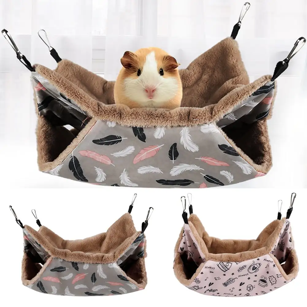 Visland Hamster Hammock. Durable Double-layer Soft Plush Winter Warm Hammock Hanging Bed Cage Accessories Bedding Hide for Squirrel Hamster Rabbits Rats Small Animal