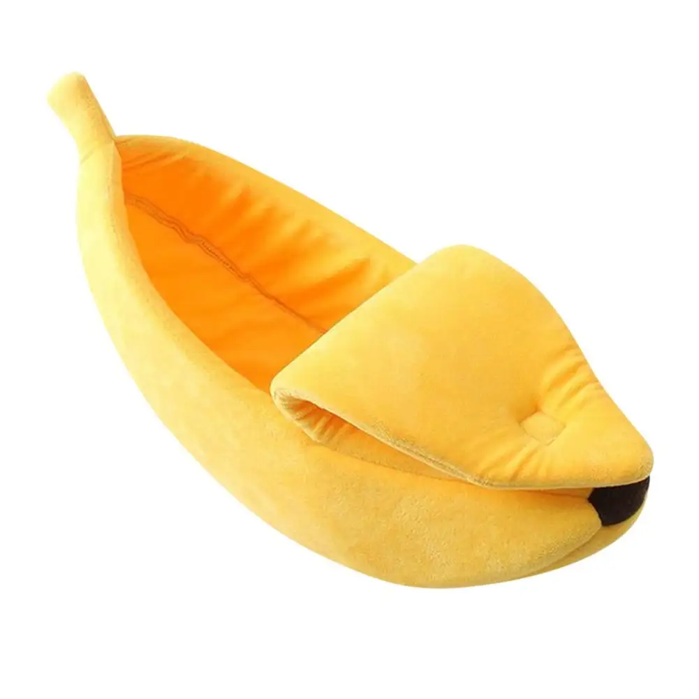 Opolski Creative Banana Shape Pet Dog Cats Nest Soft Winter Puppy Kitten Warm House Bed