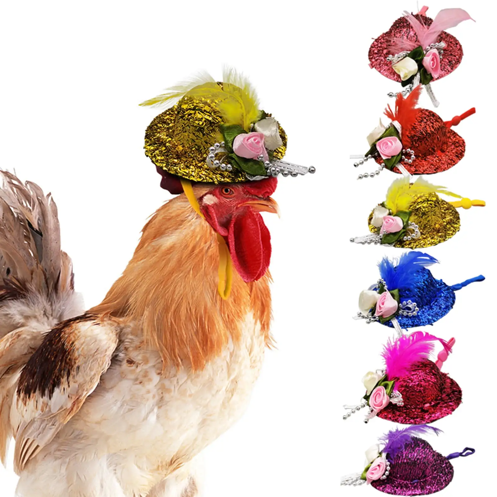 6 Pieces Chicken Hats for Hen Mini Hat Chicken Helmet Accessories Feather Top Hat Funny Small Hat Tiny PET Hat for Animal Costume