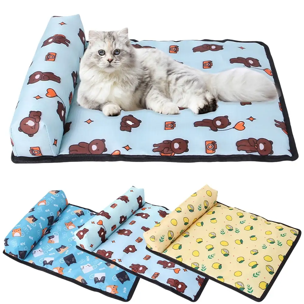 Sksloeg Cooling Mat for Dogs. Sleeping Mats with Pillow Portable for Dog and Cat use in Crate. Machine Washable. Durable. Gel Free. Self Cooling.(48*37*7.5)