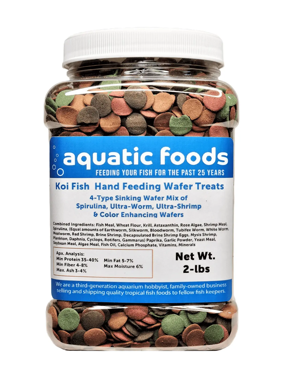 Koi Fish. Hand Feeding 4-Type Sinking Wafer Treats. Teach Your Koi to Eat Out of Your Hands??2-lb Med Jar