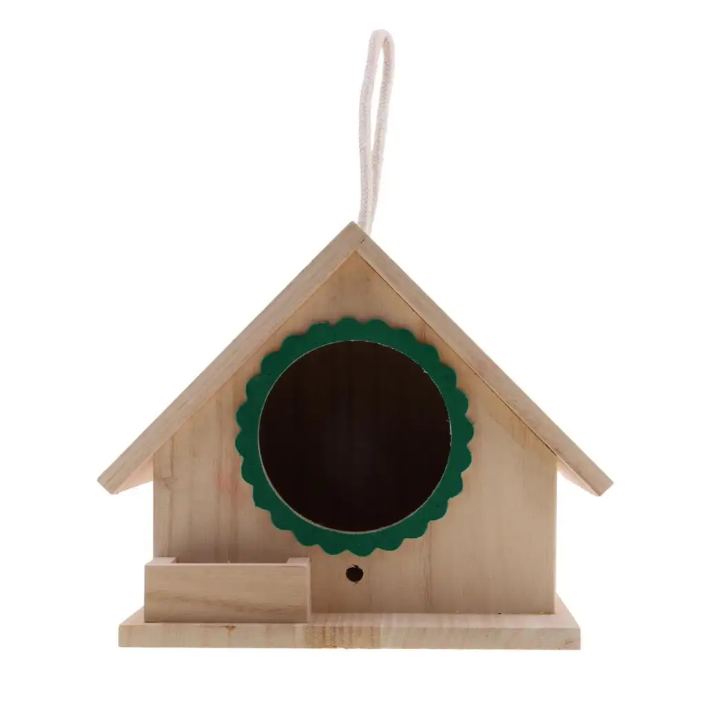 Natural Wooden Birdhouse. Small ing Birdhouse Outdoor. Garden Patio Decorative Bird House for Sparrow Hummingbird Finch Wren Swallows - Green