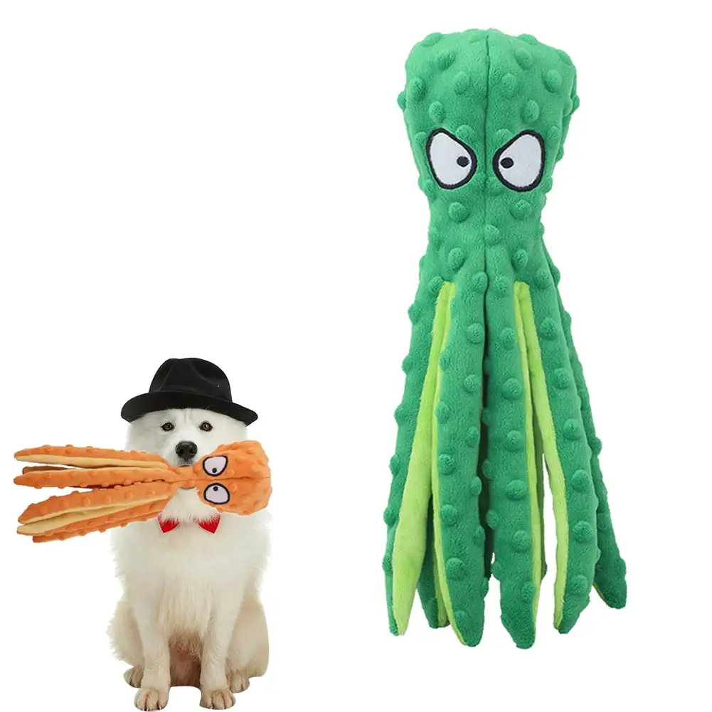 Feelers Dog Squeaky Toys Octopus - Plush Dog Toys with Sound Paper Filling for Puppy Teething. Durable Interactive Dog Chew Toys for Small & Medium Dogs. Green