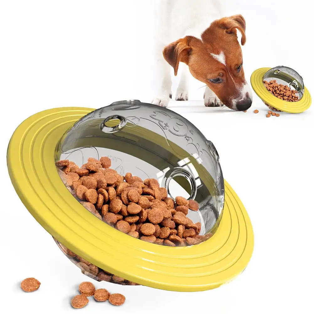 CSCHome Dog Toys.Interactive Treat Dispensing Dogs Toy.Flying Saucer Puzzle Toys 6.5X4.4in(Yellow)