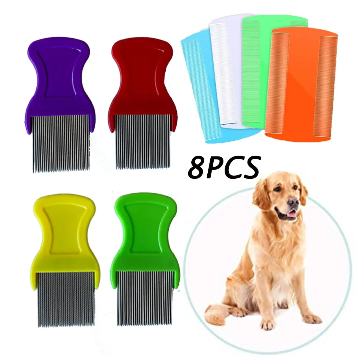 8pcs Flea Comb For Dogs And Cats. Fine Tooth Flea Comb To Remove Fleas And Flea Eggs. Soft Comb For Detangling Or Detangling Face And Paws