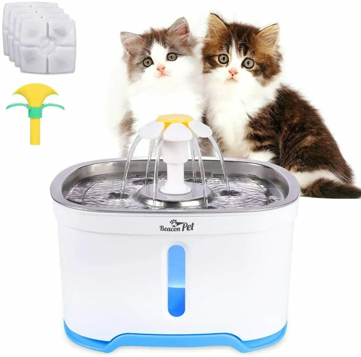 SHANNA LED Automatic Cat Dog Drinking Dispenser Pet Water Fountain With Filter + Mat