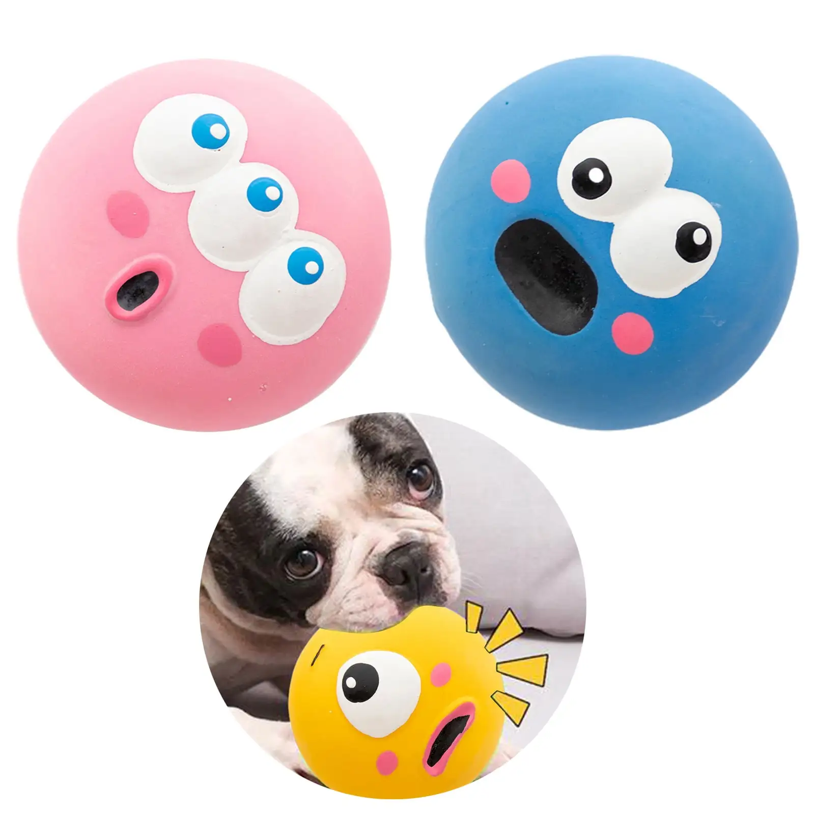 Walbest Dog Squeaky Toy. Cartoon Big Eye Ball Stress Relief Interactive Chew Toy Pet Squeaky Ball Toys Teeth Care for Small and medium dogs